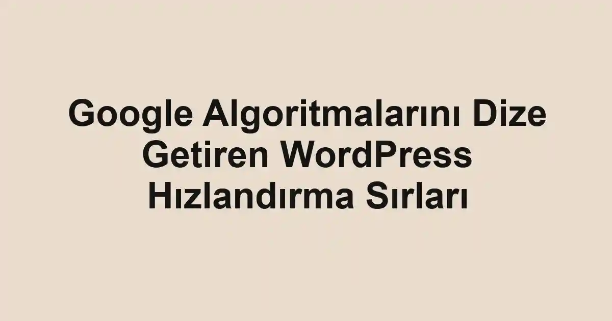 Google Algoritmalarını Dize Getiren WordPress Hızlandırma Sırları